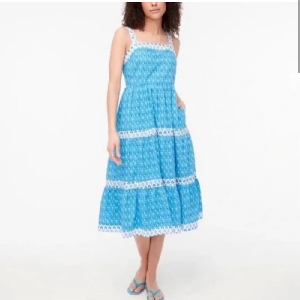 J. Crew Factory Blue Block Print Midi dress
